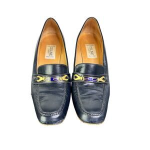 Celine Vintage Shoes Womens Sz 8 Blue Leather Gold Trim Classic Old Money